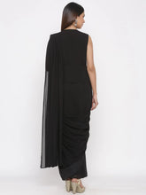 Black Georgette Embellished Saree Style Dress